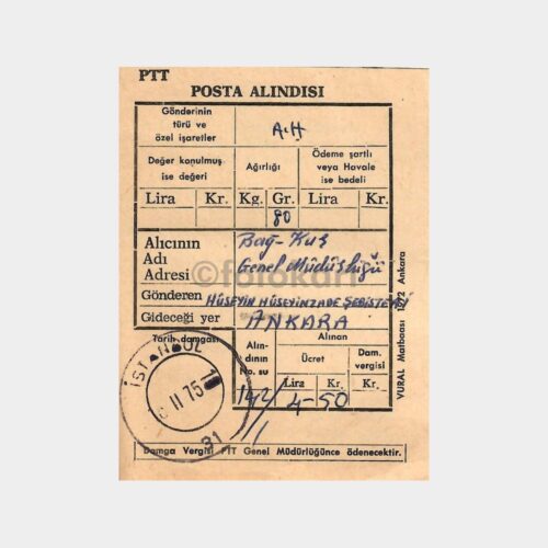 1975 İstanbul Posta Merkezi Taah. Alındısı