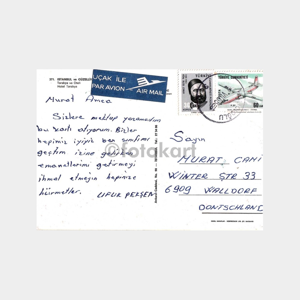 1968 İstanbul Tarabya Oteli Kartpostal - Görsel 2