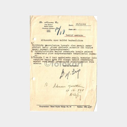 1949 İzmir Altınordu Kulübü Doktor Yazısı