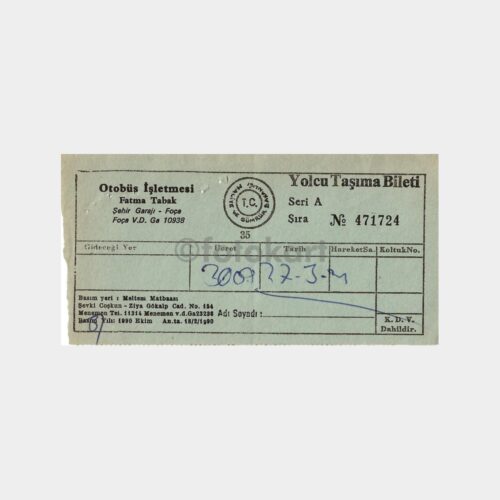 1991 İzmir Foça Otobüs Bileti