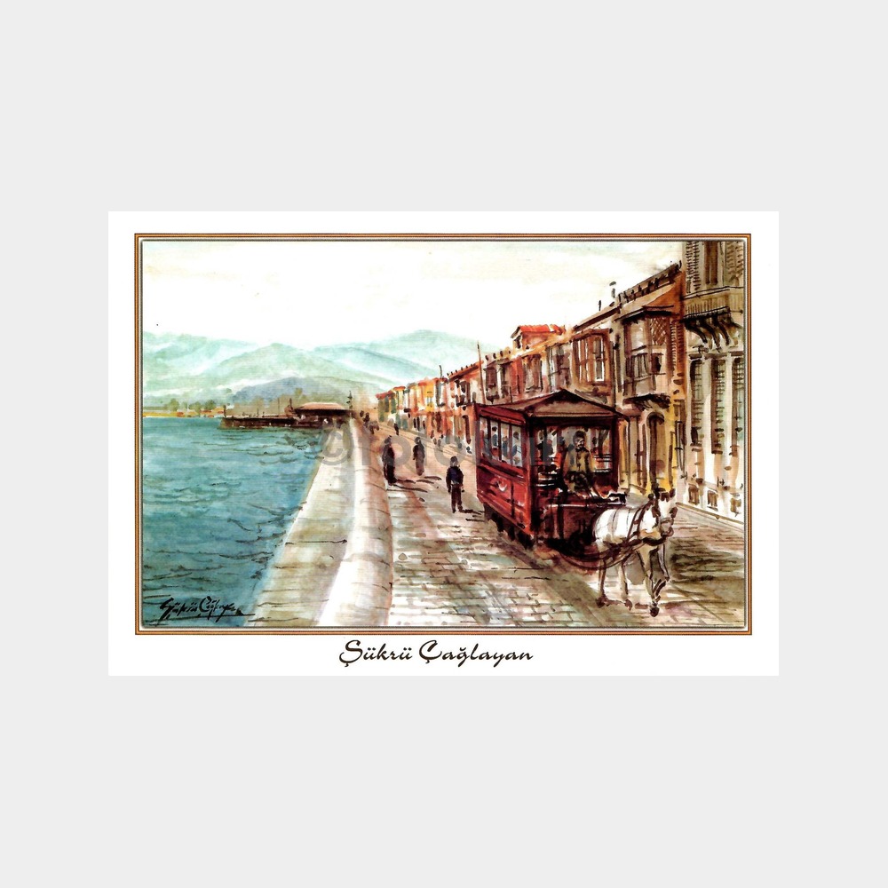 İzmir Kordon - Ressam Şükrü Çağlayan Tablo Kartpostal