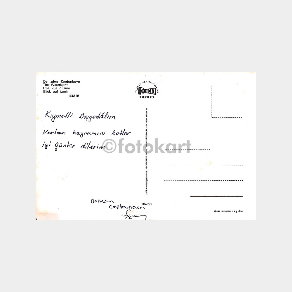 İzmir Kordonboyu Körfez Vapuru Kartpostal - Görsel 2