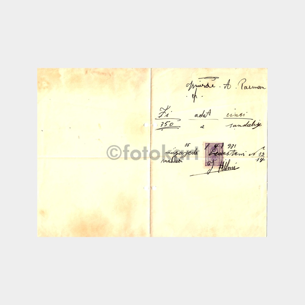 1931 İzmir Müzayede Bedesteni Makbuzu