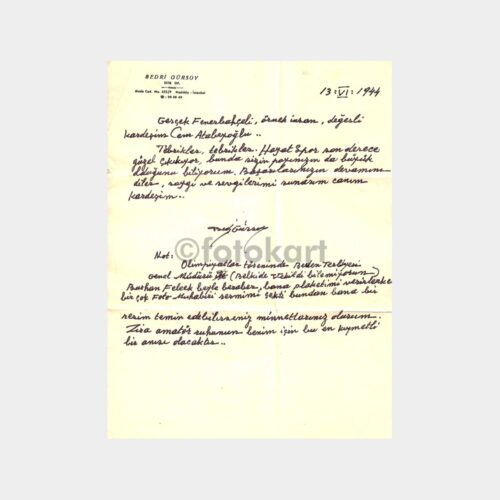 1944 Kadıköy Diş Hekimi Tebrik Mektubu