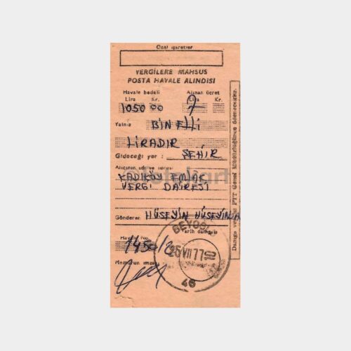 1977 Kadıköy Emlak Vergi Dairesi Alındı Makbuzu