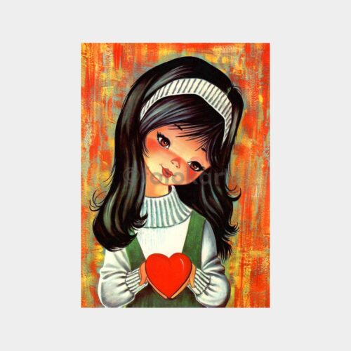 Kalp Tutan Kız Fantezi Kartpostal