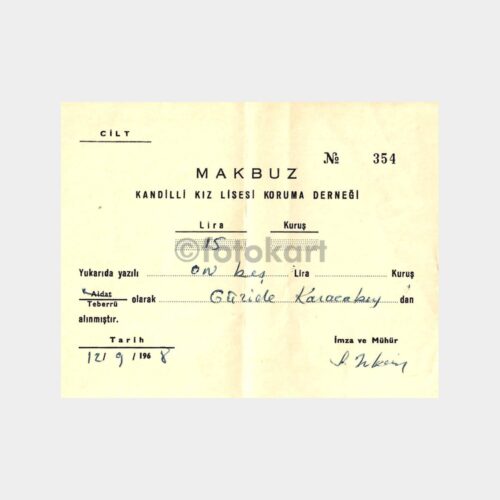 1968 Kandilli Kız Lisesi Makbuzu