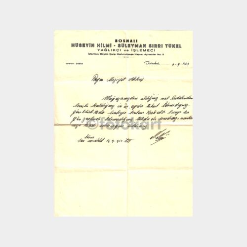 1953 Kapalı Çarşı Esnaf Mektubu Antetli Kağıt