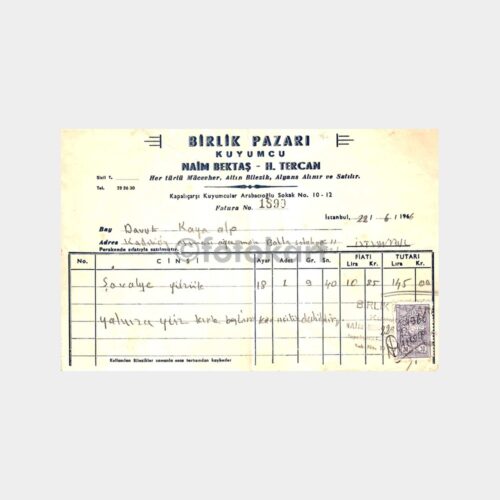 1966 Kapalı Çarşı Kuyumcu Faturası