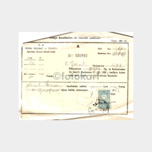 1952 Kızıltoprak Radyo Abone Makbuzu