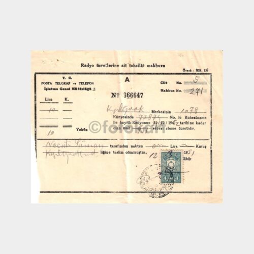 1951 Kızıltoprak Radyo Abone Makbuzu