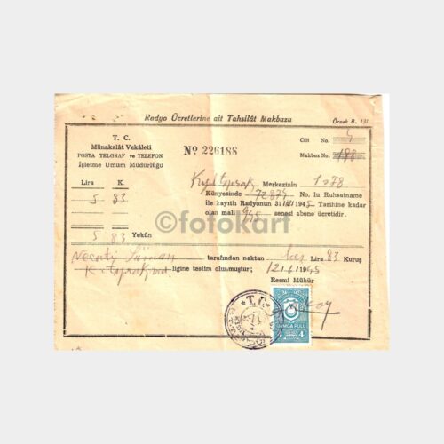 1945 Kızıltoprak Radyo Abone Makbuzu