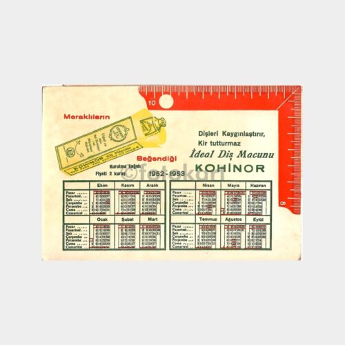 1952-1953 Kohinor Diş Macunu Tanıtım Kartı