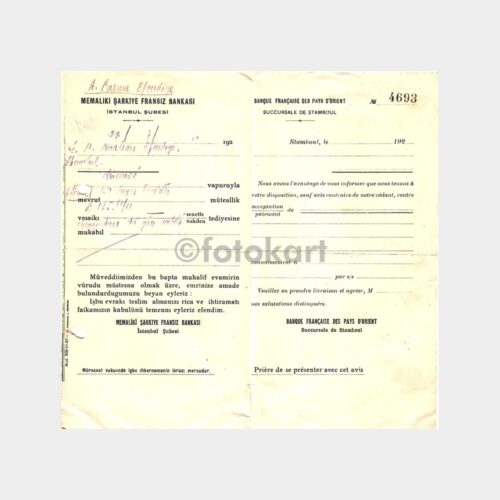 1930 Memaliki Şarkiye Fransız Bankası Belgesi