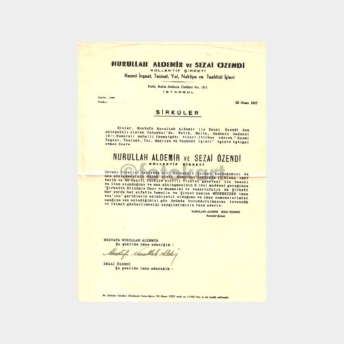 1957 Nurullah Aldemir İmza Sirküleri