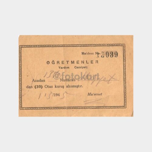 1945 Öğretmenler Yardım Cemiyeti Makbuzu