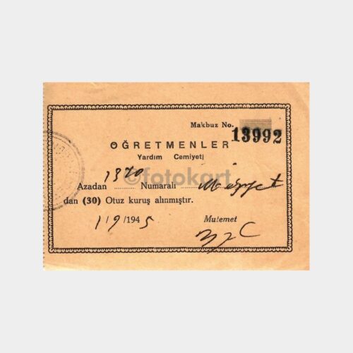 1945 Öğretmenler Yardım Cemiyeti Makbuz