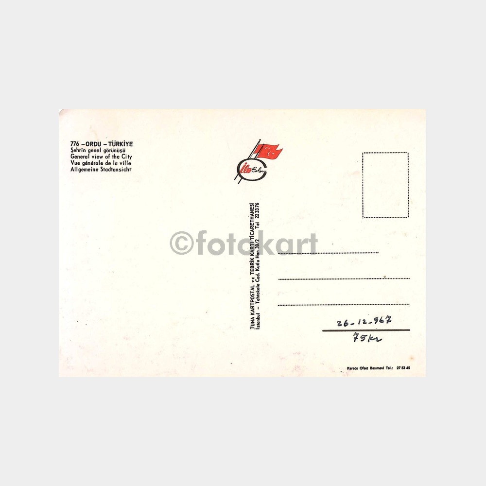 1967 Ordu Şehirden Görünüş Kartpostal - Görsel 2