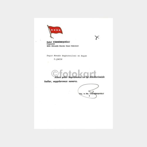Orgeneral Sabri Yirmibeşoğlu Tebrik Yazısı