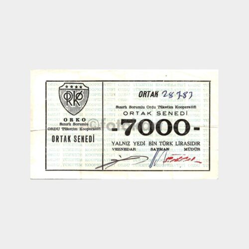 ORKO Ortak Senedi 7000 TL Makbuz