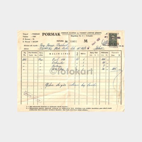 1963 Porsuk Makina Eskişehir Faturası