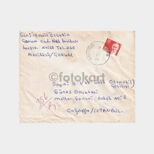 Mecitözü, Posta Tarihi-Şehir Damgalı Zarf