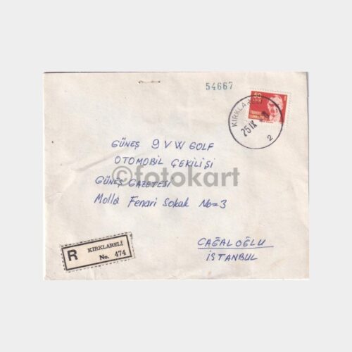 Kırklareli, Posta Tarihi-Şehir Damgalı Zarf