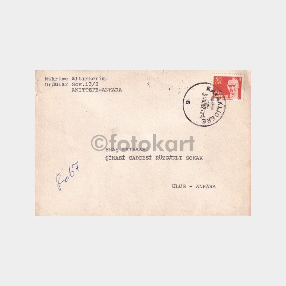 Kavaklıdere-Ankara, Posta Tarihi-Şehir Damgalı Zarf