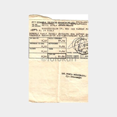 1982 PTT İstanbul Telefon Makbuzu