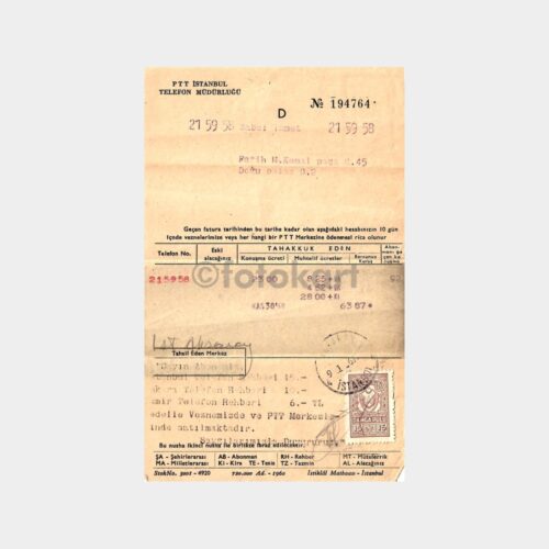 1961 PTT Telefon Konuşma Tahakkuk Belgesi