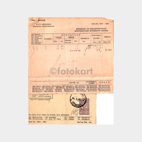 1961 PTT Telefon Konuşmaları Müfredat Listesi ve Tahakkuk Belgesi