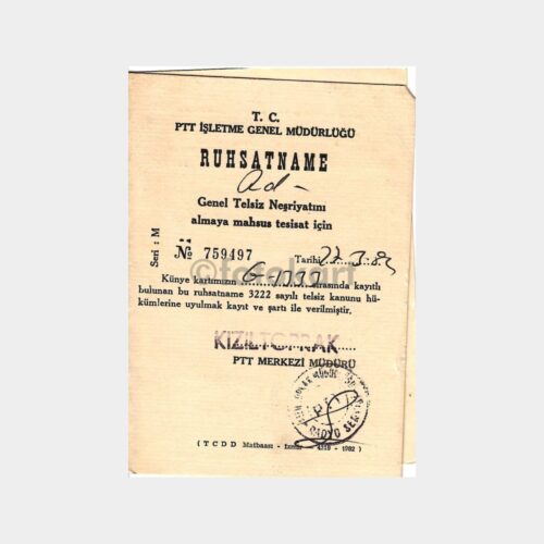 1984 PTT Televizyon Ruhsatname ve Makbuzu