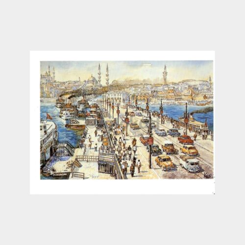 Ressam Kenan Çizer - Galata Köprüsü Konulu Tebrik Kartı
