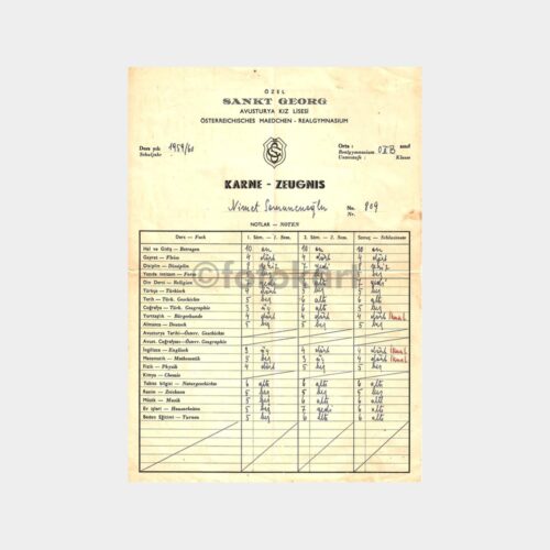 1959-1960 Sankt Georg Avusturya Kız Lisesi Karnesi