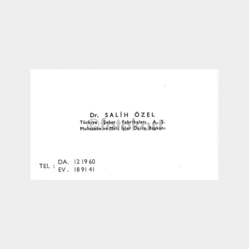 Şeker Fabrikaları Mali İşler Md -Dr. Salih Özel- Kartvizit