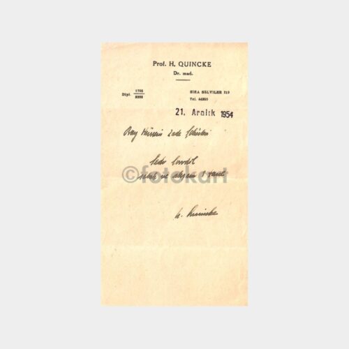 1954 Sıraselviler Beyoğlu Pr. H. Quincke Reçete