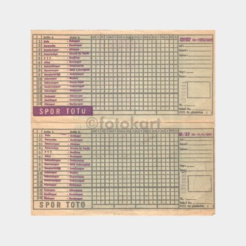 1971 Spor-Toto -37.Hafta- Kuponu