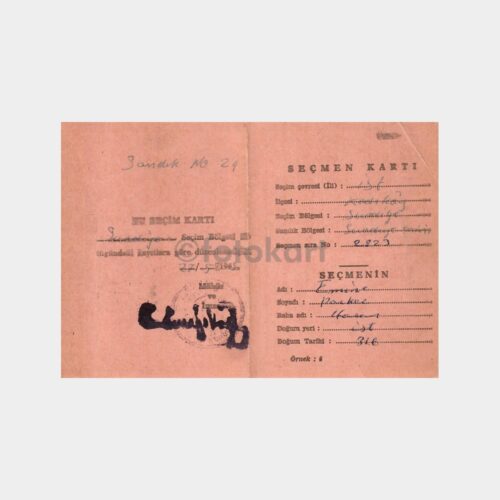 1965 Suadiye Bölgesi Seçmen Kartı