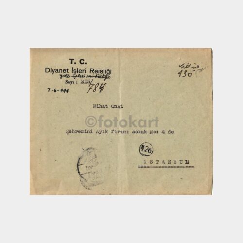 1944 T.C. Diyanet İşleri Reisliği Zarf