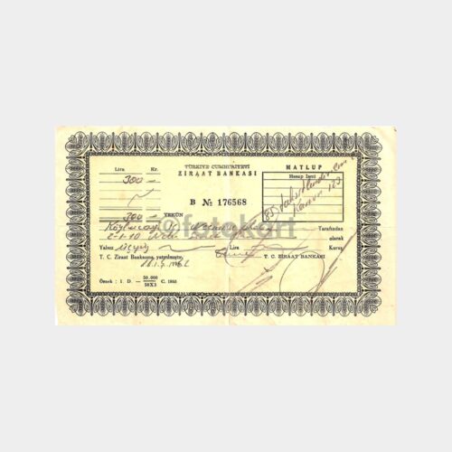 1962 T.C. Ziraat Bankası Tahsilat Makbuzu