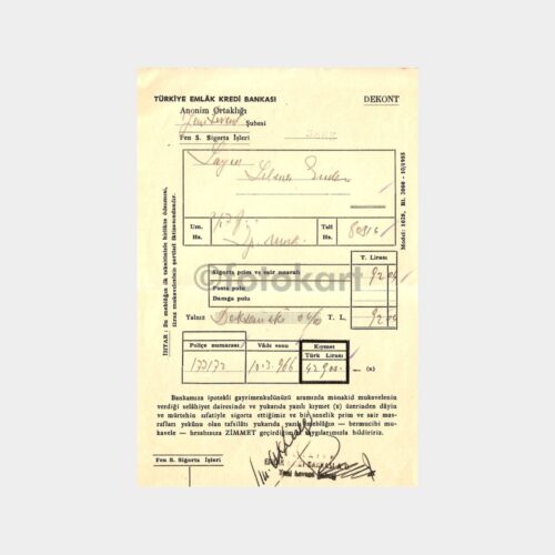 1966 T. Emlak Kredi Bankası Belgesi