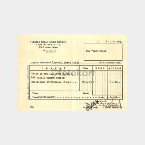 1966 T. Emlak Kredi Bankası Belgesi