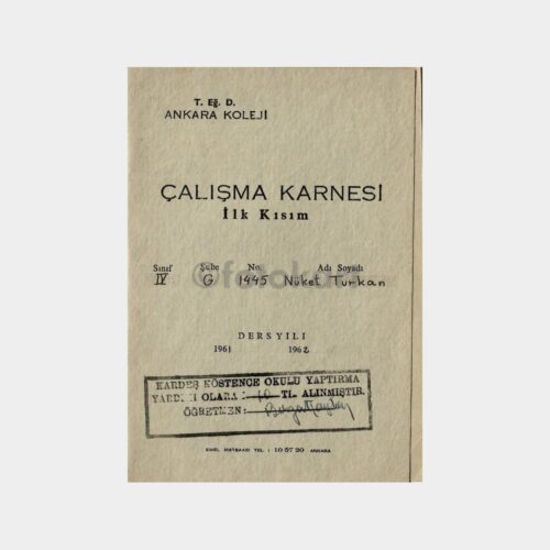 1961 TED Ankara Koleji Karnesi