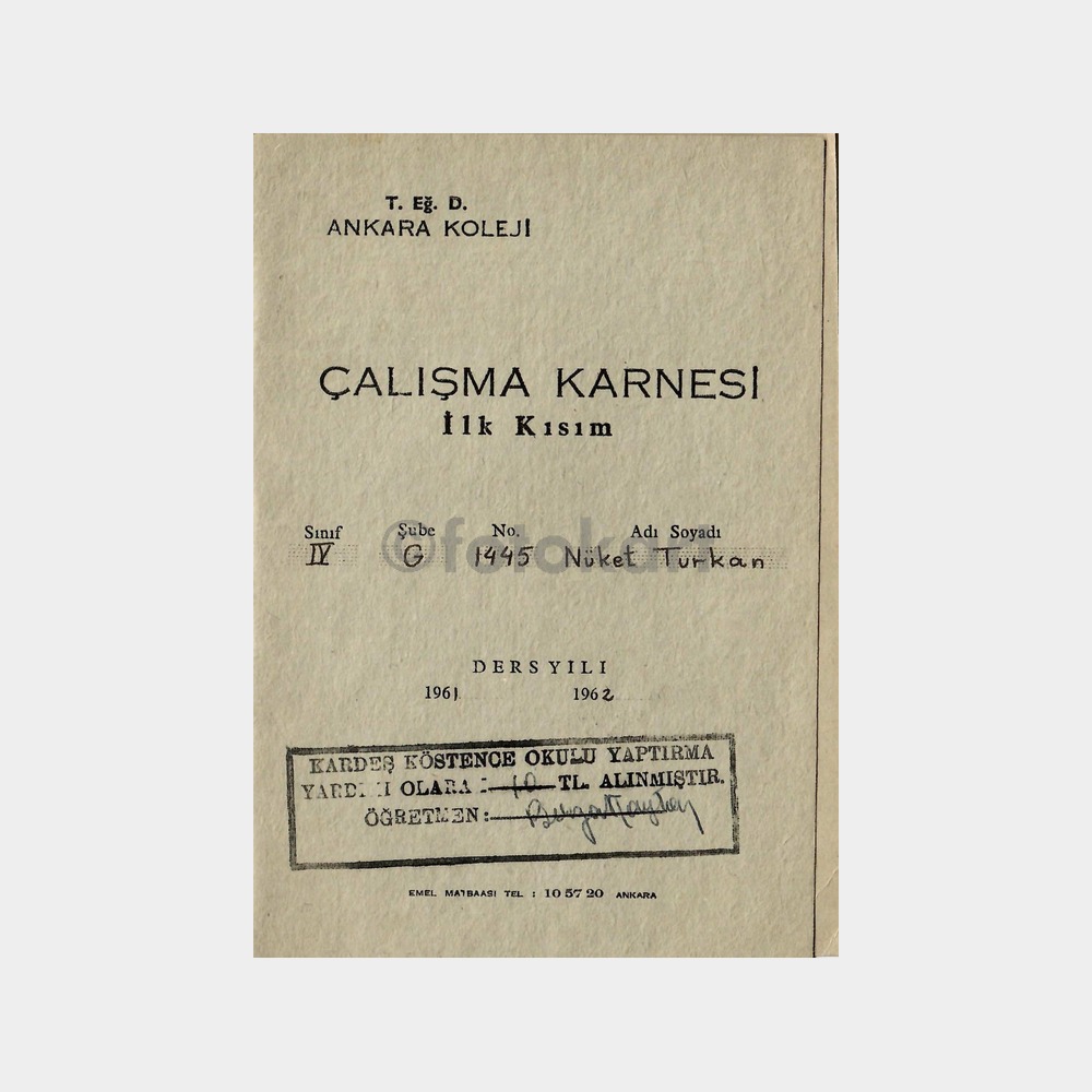 1961 TED Ankara Koleji Karnesi