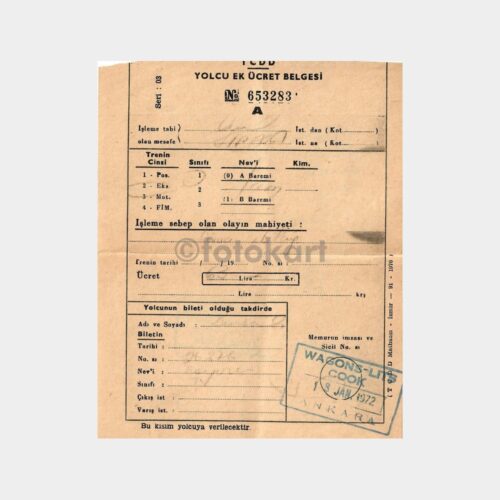 1972 Tren Wagon Lits Cook Makbuzu
