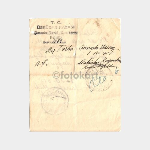 1955 Üsküdar Çimento Tevzii Talep Kağıdı