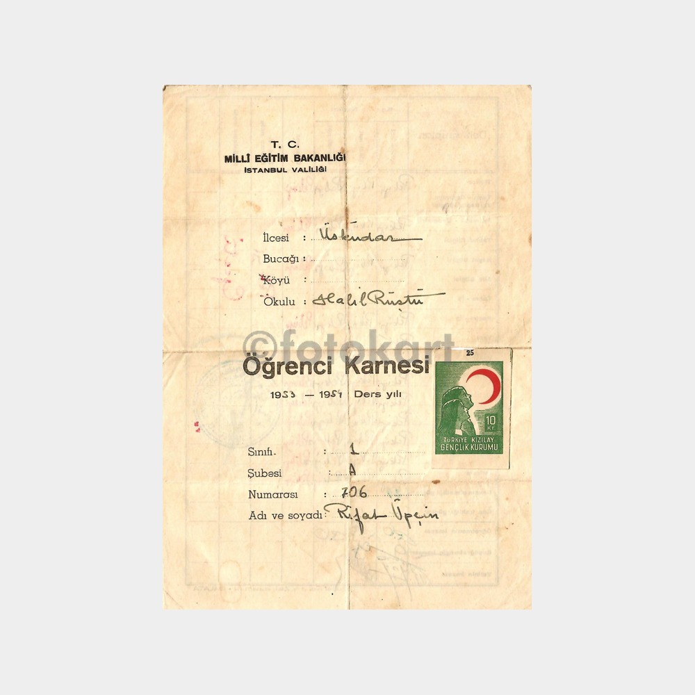 1953 Üsküdar Halil Rüştü Okul Karnesi