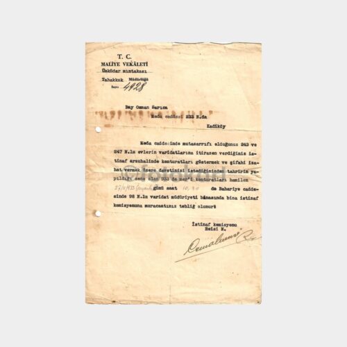 1935 Üsküdar Tahakkuk Müdürlüğü Yazısı