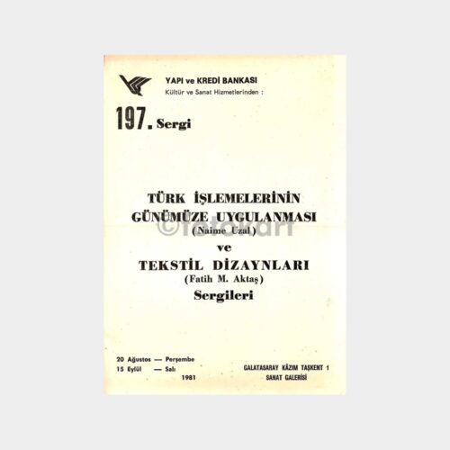 1981 Yapı Kredi Bankası 197. Sergi Türk İşlemeleri Kitapçığı