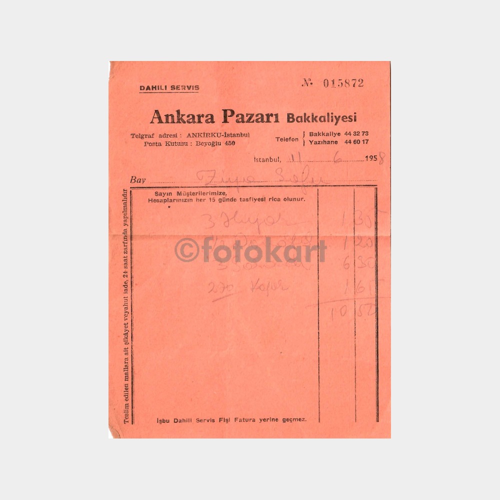Ankara Pazarı Market Sipariş Fişi